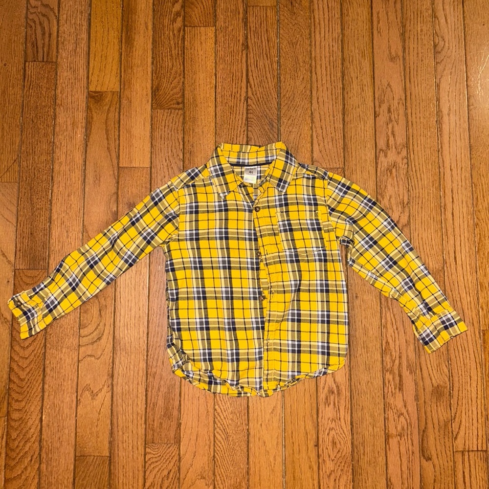 Yellow Plaid Button-Down Flannel Shirt, Kid’s 4T - Picture 1 of 4